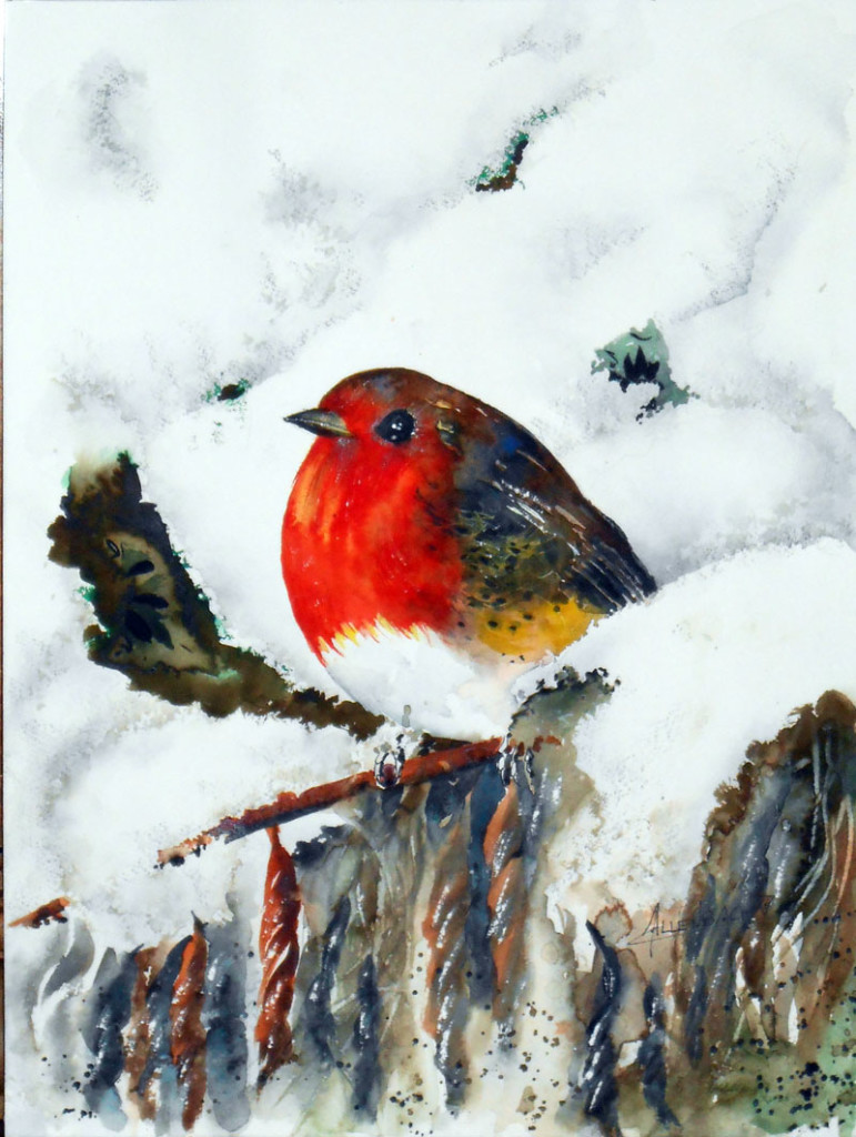 CHRISTIANE ALLENBACH 30 x 40 cm ROUGE GORGE NEIGE