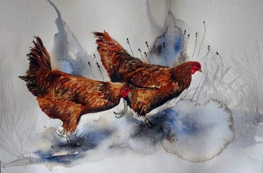 CHRISTIANE ALLENBACH POULES Arches 26 x 39 cm CHRISTIANE ALLENBACH POULES Arches 26 x 39 cm